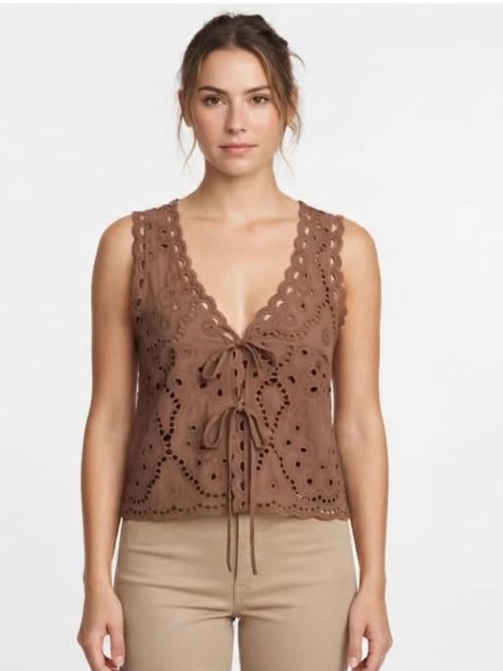 Thirty | Thirty Brown Eyelet Lace-Up Camisole